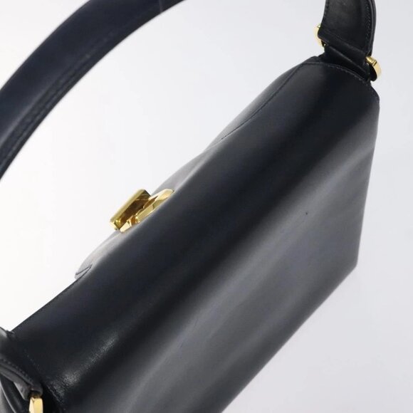 GUCCI Hand Bag Leather Navy Gold Auth e - Picture 9 of 16